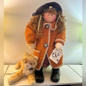 Cozy Orange Coat Doll with Furry Cat Friend